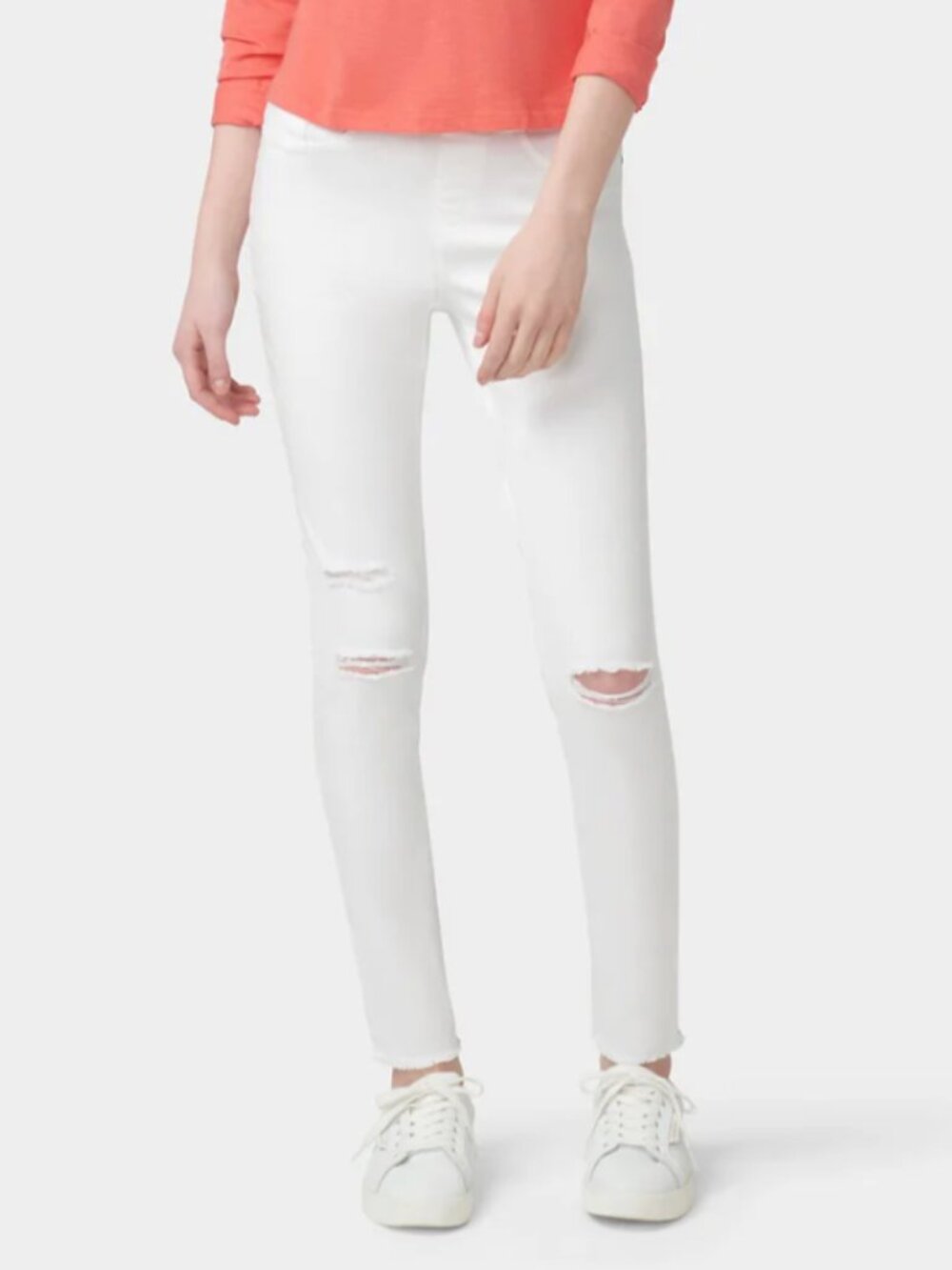HUE Ripped Knee Denim Leggings In White Women's size XS NWT $48